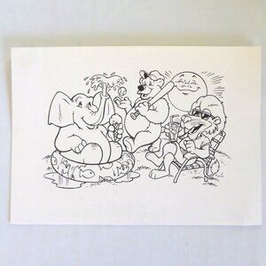 OOAK 12” x 9” HAND INKED ORIGINAL ANIMALS SUMMER CARTOON ARTWORK SIGNED